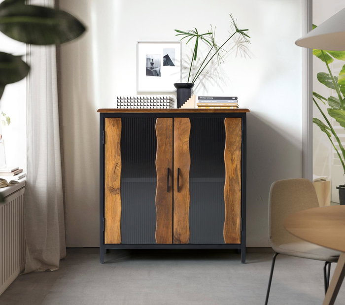 GINER Y COLOMER Buffet en bois de manguier et métal noir